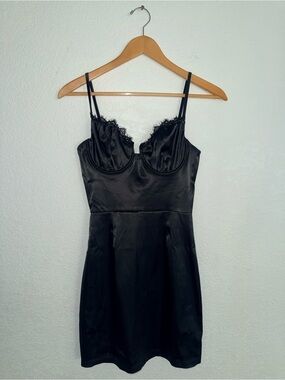 Guess Black Satin Lace-Trim Slip Dress